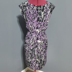 LOFT Abstract Purple and Black Stretchy Midi Dress Women's Size XSP
